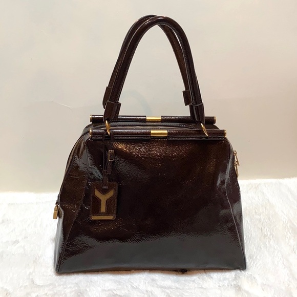 Yves Saint Laurent Majorelle Patent Leather Bag chocolate brown color - Picture 1 of 16